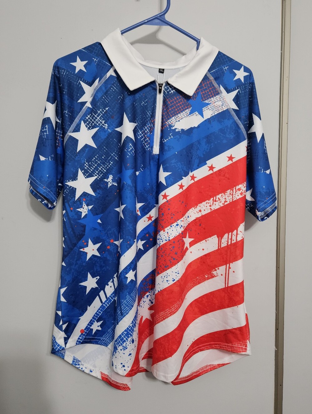 Men's Patriotic Zip Polo Shirt - Red, White & Blue